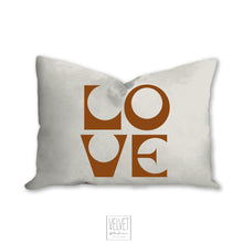Load image into Gallery viewer, Love pillow, cinnamon color, mid century letters, groovy, Boho pillow, retro pillow, throw pillow, pillow cover and insert, accent pillow