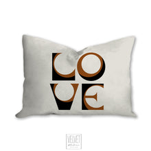 Load image into Gallery viewer, Love pillow, cinnamon black, mid century letters, groovy, Boho pillow, retro pillow, throw pillow, pillow cover and insert, accent pillow