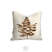 Load image into Gallery viewer, Maple leaf throw pillow, brown and beige, fall decor, fall pillow, autumn, thanksgiving decor, home, pillow cover and insert, accent pillow
