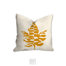 Load image into Gallery viewer, Maple leaf throw pillow, yellow and beige, fall decor, fall pillow, autumn, thanksgiving decor, home, pillow cover and insert, accent pillow