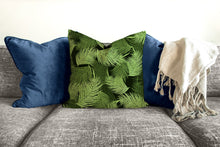 Load image into Gallery viewer, Palm tree leaves throw pillow, green palm leaves, Interior decor, home decor, pillow cover and insert, coastal interior design, tropical