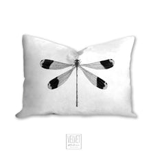 Load image into Gallery viewer, Dragonfly pillow, black and white, insect art, botanical, natural decor, farmhouse, pillow cover, decorative pillow, pillow case
