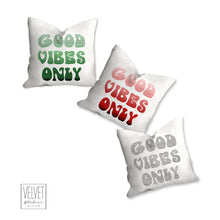 Load image into Gallery viewer, Good vibes only pillow, groovy, Boho pillow, retro pillow, throw pillow, red ombre, home decor, pillow cover and insert, accent pillow