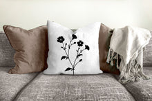 Load image into Gallery viewer, Floral pillow, black and white flowers, botanical, garden flowers, natural decor, farmhouse, pillow cover, decorative pillow, pillow case