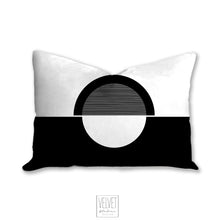 Load image into Gallery viewer, Black and white pillow, half moon mid century design, modern pillow, Interior decor, home decor pillow cover and insert, home accent pillow