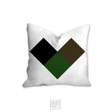 Load image into Gallery viewer, Heart pillow, camo green throw pillow, modern pillow, Interior decor, home decor pillow cover and insert, pillow case, green heart, stylish