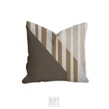 Load image into Gallery viewer, Throw pillow with stripes, abstract, brown, taupe, khaki, earthy, modern pillow, Interior decor, home decor pillow cover and insert, home