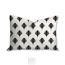 Load image into Gallery viewer, Deco pillow, art deco fan pattern, black and white, abstract, retro pillow, modern, Interior decor, home decor pillow cover and insert, home