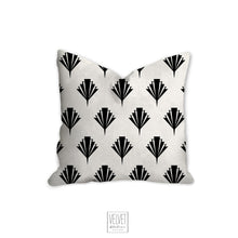 Load image into Gallery viewer, Deco pillow, art deco fan pattern, black and white, abstract, retro pillow, modern, Interior decor, home decor pillow cover and insert, home