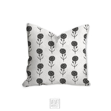 Load image into Gallery viewer, Floral pillow, black and white dahlia pattern, botanical, garden flowers, natural decor, farmhouse, pillow cover, decorative, pillow case