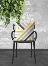 Load image into Gallery viewer, Geometric stripes pillow, linear pattern in yellow and gray, modern pillow, Interior decor, home decor pillow cover and insert, home accents
