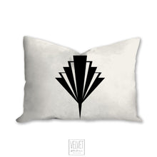 Load image into Gallery viewer, Art deco pillow, stylized fan pattern, black and white, abstract, retro pillow, modern, Interior decor, home decor pillow cover and insert
