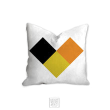 Load image into Gallery viewer, Heart pillow, yellow pixelated heart, modern pillow, Interior decor, home decor pillow cover and insert, pillow case, stylish art