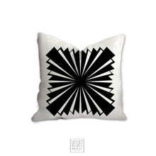Load image into Gallery viewer, Art deco pillow, starlight design, black and white, abstract, retro pillow, modern, Interior decor, home decor pillow cover and insert