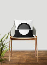 Load image into Gallery viewer, Black and white pillow, half moon mid century design, modern pillow, Interior decor, home decor pillow cover and insert, home accent pillow