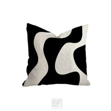 Load image into Gallery viewer, Black and white pillow, wavy black pattern, modern pillow, Interior decor, home decor pillow cover and insert, home accent pillow