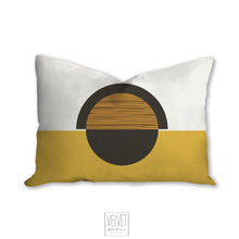 Load image into Gallery viewer, Yellow orange pillow, half moon mid century design, modern pillow, Interior decor, home decor pillow cover and insert, home accent pillow