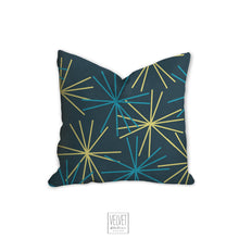 Load image into Gallery viewer, Blue and yellow mod pillow, starry night, stars, modern Interior decor, home decor, pillow cover, pillow insert, pillow case, modern pillow
