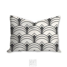 Load image into Gallery viewer, Gray pillow, Art deco geometric, retro linear pattern, modern pillow, Interior decor, home decor pillow cover and insert, home accent pillow
