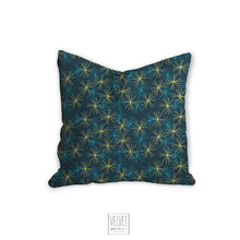 Load image into Gallery viewer, Blue and yellow mod pillow, starry night, little stars, modern decor, home interior, pillow cover, pillow insert, pillow case, modern pillow