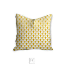 Load image into Gallery viewer, yellow art deco pillow, scalloped pattern, throw pillow, retro, interior design, modern pillow, Interior decor, pillow cover, home accents