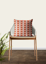 Load image into Gallery viewer, Crescent moon pillow, red tangerine moons, mid century, boho modern pillow, muted color, home decor, pillow cover and insert, accent pillow