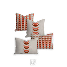 Load image into Gallery viewer, Crescent moon pillow, red tangerine, mid century, boho modern pillow, Interior decor, home decor, pillow cover and insert, accent pillow