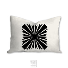 Load image into Gallery viewer, Art deco pillow, starlight design, black and white, abstract, retro pillow, modern, Interior decor, home decor pillow cover and insert