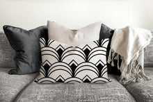 Load image into Gallery viewer, Art deco geometric pillow, retro linear black pattern, modern pillow, Interior decor, home decor pillow cover and insert, home accent pillow