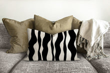 Load image into Gallery viewer, waves pillow, wavy black pattern, modern pillow, Interior decor, home decor pillow cover and insert, home accent pillow