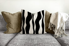 Load image into Gallery viewer, waves pillow, wavy black pattern, modern pillow, Interior decor, home decor pillow cover and insert, home accent pillow
