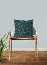 Load image into Gallery viewer, Blue and yellow mod pillow, starry night, little stars, modern decor, home interior, pillow cover, pillow insert, pillow case, modern pillow