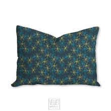 Load image into Gallery viewer, Blue and yellow mod pillow, starry night, little stars, modern decor, home interior, pillow cover, pillow insert, pillow case, modern pillow