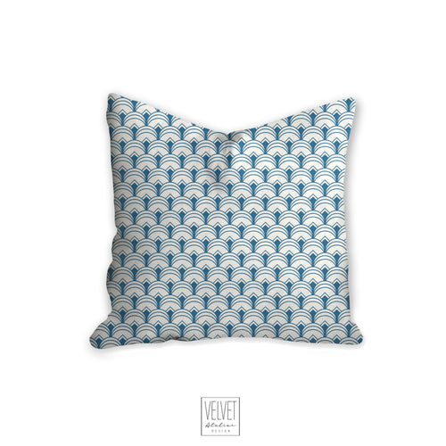 Blue art deco pillow, scalloped pattern, throw pillow, retro, interior design, modern pillow, Interior decor, pillow cover, home accents