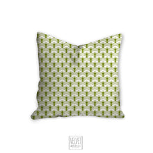 Load image into Gallery viewer, green art deco pillow, scalloped pattern, throw pillow, retro, interior design, modern pillow, Interior decor, pillow cover, home accents