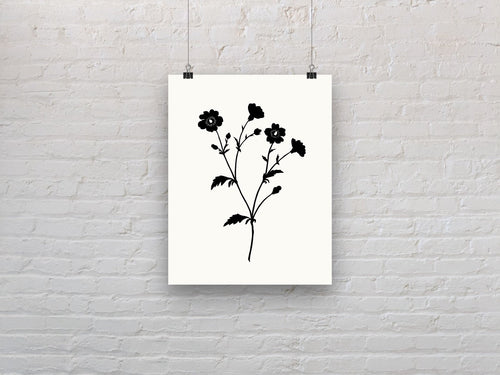 floral silhouette art print, fine art print wall decor, botanical art, line art flowers, fine art, wall hanging, Interior design, home decor
