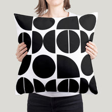 Load image into Gallery viewer, Mid century black and white pillow, cover and insert, abstract shapes modern pillow, home accent pillow