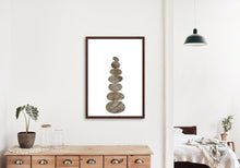 Load image into Gallery viewer, Rocks art print, wooden rock tower fine art print, piled up rocks, fine art for home, wall hanging, Interior design, home decor