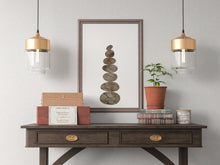 Load image into Gallery viewer, Rocks art print, wooden rock tower fine art print, piled up rocks, fine art for home, wall hanging, Interior design, home decor