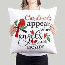 Load image into Gallery viewer, Cardinal pillow, spiritual bird messenger from Go. Angelic messages from above. pillow cover, pillow insert, nature decor, farmhouse
