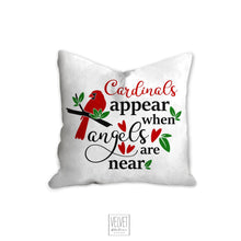 Load image into Gallery viewer, Cardinal pillow, spiritual bird messenger from Go. Angelic messages from above. pillow cover, pillow insert, nature decor, farmhouse