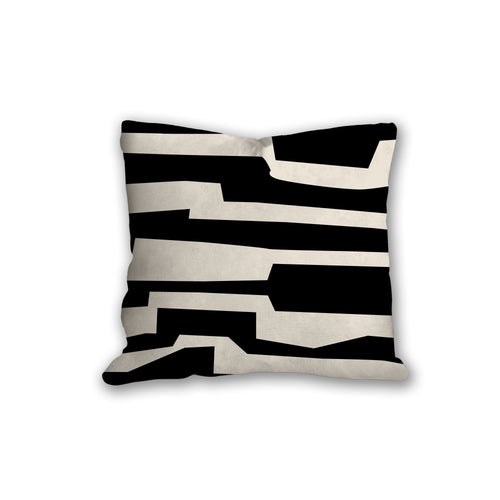 Black and white pillow with labyrinth pattern