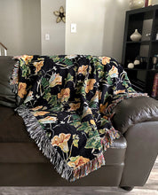 Load image into Gallery viewer, Boho floral throw blanket, Woven Blanket, Pumpkin Flowers, Tapestry, Retro, Cozy And Stylish, Interior Decor, Home Accent, Home Decor