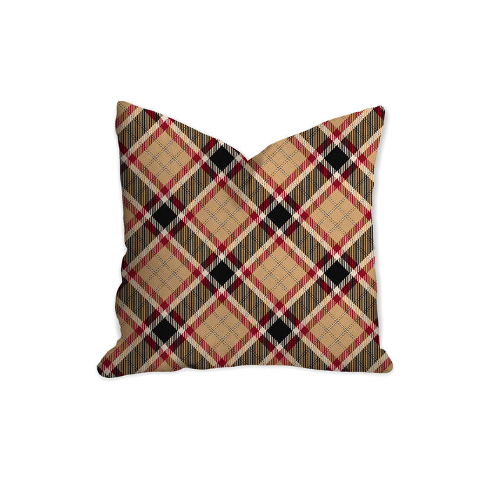 Tan tartan decorative pillow
