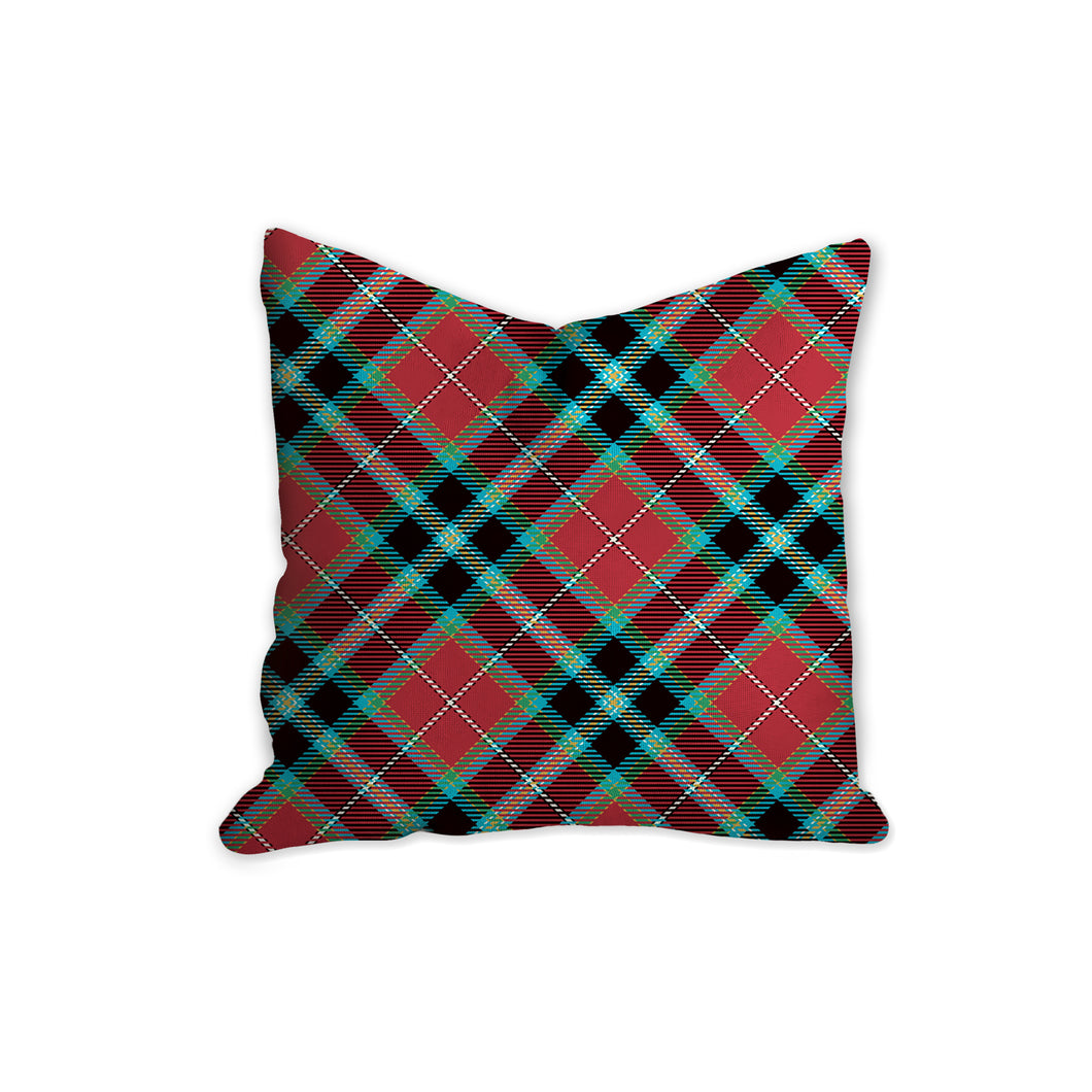 Red green and blue bold plaid decorative pillow