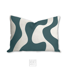 Load image into Gallery viewer, Teal pillow, wavy pattern, modern pillow, Interior decor, home decor pillow cover and insert, home accent pillow