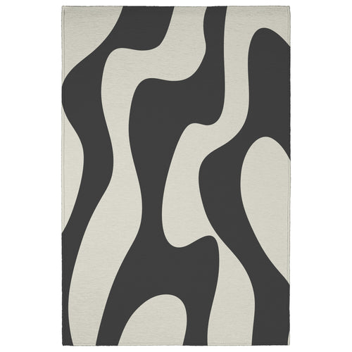 Black and white streams area rug