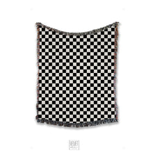 Load image into Gallery viewer, Checkered black and white woven Throw Blanket, Tapestry, Retro, Cozy And Stylish, Interior Decor, Home Accent, Home Accessory