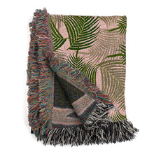 Load image into Gallery viewer, Palm Tree Leaves Woven Throw Blanket, Cozy And Stylish, Interior Decor Blanket, Home Accent, Home Accessory, Tropical Design