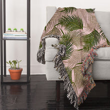 Load image into Gallery viewer, Palm Tree Leaves Woven Throw Blanket, Cozy And Stylish, Interior Decor Blanket, Home Accent, Home Accessory, Tropical Design